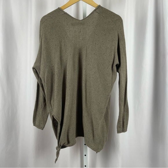 RDI Medium Olive Green V-Neck Sweater Relaxed Fit Tie Side Boho Slouchy Loose - Picture 2 of 7